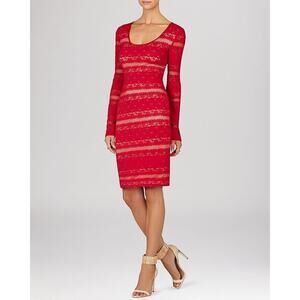 BCBG MAX AZRIA $178 Beige Stretch Tanya Lace Bodycon Dress in Sangria Size XS